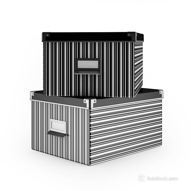 Stacked Black And White Striped Storage Cabinets With Label Window And Pull Handle 3d model 