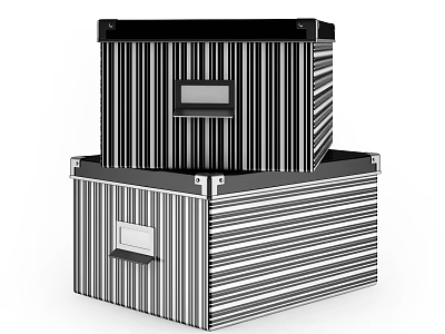 Stacked Black And White Striped Storage Cabinets With Label Window And Pull Handle 3d model