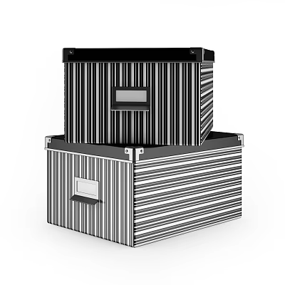 Stacked Black And White Striped Storage Cabinets With Label Window And Pull Handle 3d model