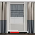 Gray Beige Curtains With Roman Shades And Trim For White Window Interior