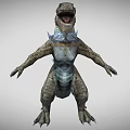 Fierce Mythical Reptile With Sharp Teeth Spiked Back Muscular Limbs And Long Tail Standing