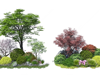 Shrubs Trees Flowers and Plants Combination Spherical Shrub Plant Group Garden Landscape Greening Landscaping Plant Group model