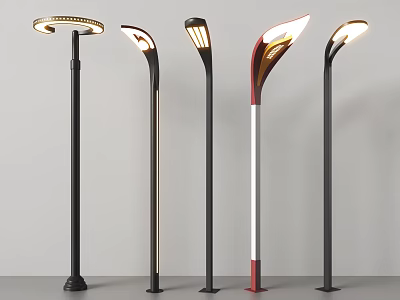 Contemporary Outdoor Floor Standing Lights with Stylish Lamp Heads and Different Pole Styles 3d model