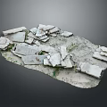 Scattered Broken Concrete Debris On Ground With Sparse Green Weeds 3d model