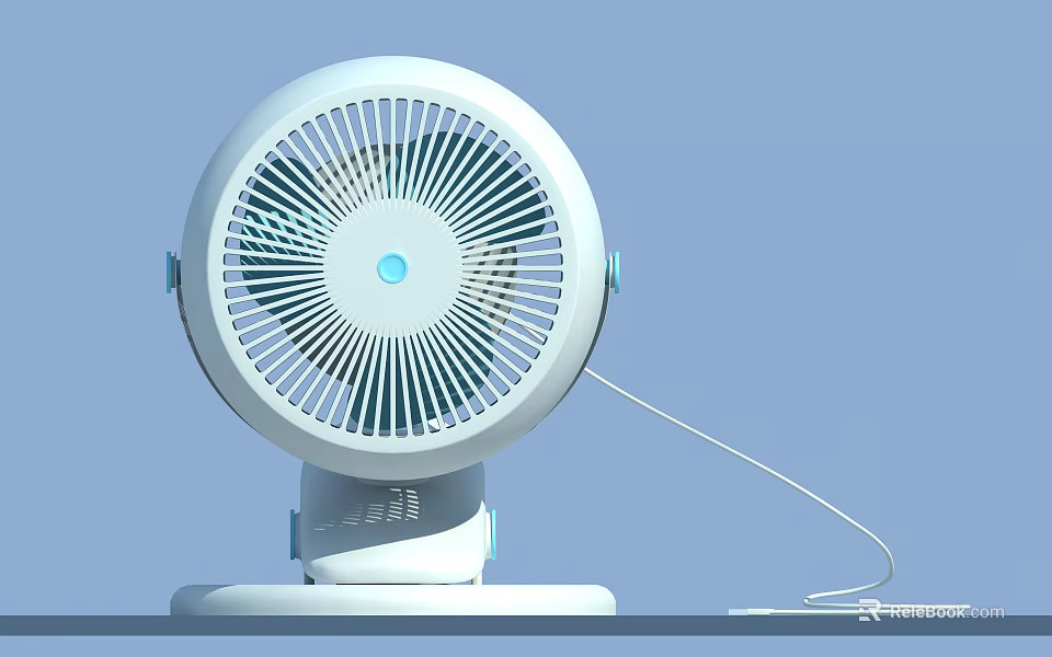 Modern White Air Cooling Fan With Circular Blades Stable Base And Power Cord 3d model 