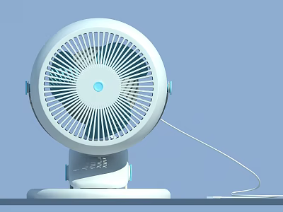 Modern White Air Cooling Fan With Circular Blades Stable Base And Power Cord 3d model