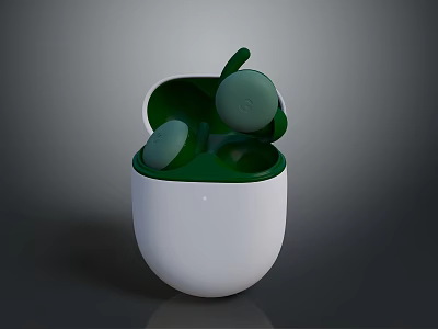 Computer Wireless Headphones with Green Earbuds and White Charging Case Modern Design 3d model