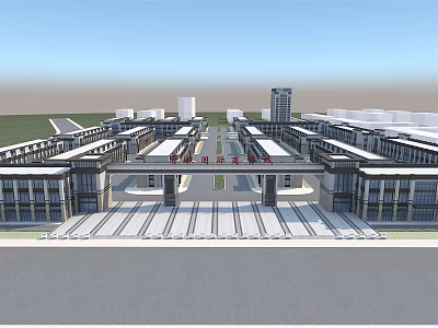 Large Modern Architectural Complex With Symmetric Design Archway Traditional Style And Plaza 3d model