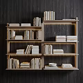 Modern Wooden Bookshelf With Multiple Shelves Filled With Books And Decorative Items