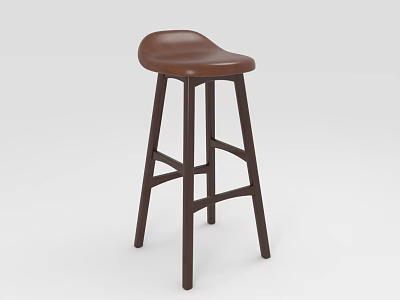 Modern Bar Stool With Brown Leather Seat And Dark Wooden Legs Design 3d model