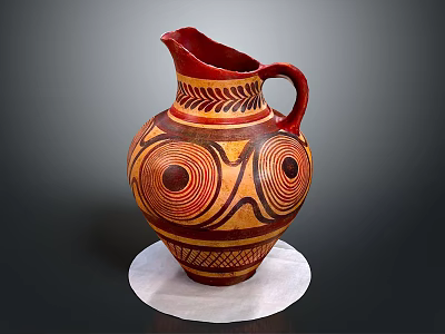 Traditional Handcrafted Ceramic Jug With Red Yellow Ornate Intricate Patterns 3d model
