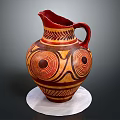 Traditional Handcrafted Ceramic Jug With Red Yellow Ornate Intricate Patterns