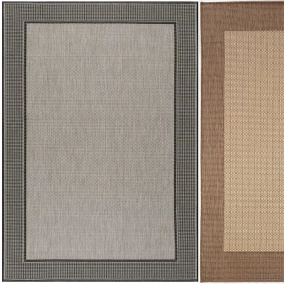 Square Rug Designs Including Gray With Black Striped Edges And Beige Woven Texture 3d model
