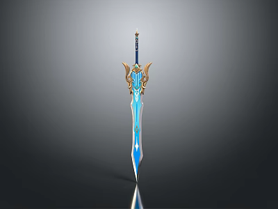 Elegant Blue Fantasy Sword With Golden Hilt Ornaments And Shiny Blade Design 3d model