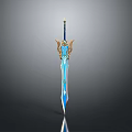 Elegant Blue Fantasy Sword With Golden Hilt Ornaments And Shiny Blade Design