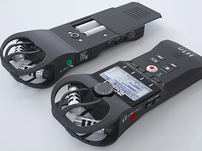 High Quality Black Headphone Speaker Devices With Digital Display And Microphones 3d model