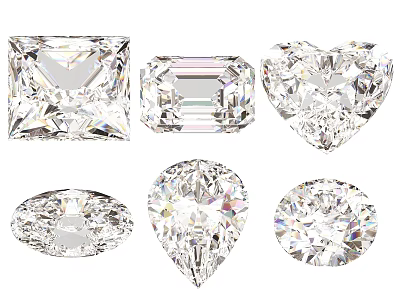 Various Shaped Diamonds Including Square Rectangular Heart Oval Pear And Round Cuts 3d model