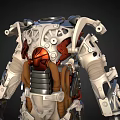Industrial Equipment Mechanical Exoskeleton Design With Gears Pipes And Metal Components Red And Silver Details