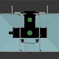 Industrial Equipment With Transparent Protective Enclosure On Blue Platform And White Stand