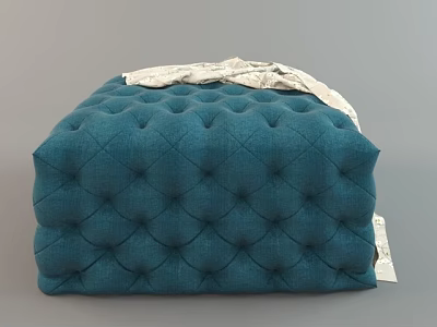 Elegant Blue Diamond Tufted Ottoman with White Throw Cloth on Top 3d model