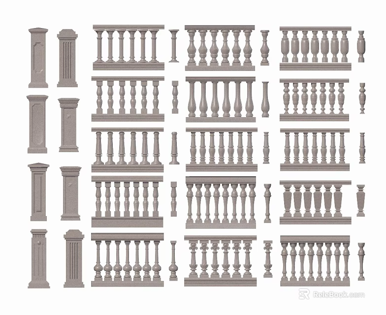 Different Fence Railings Designs With Various Ornamental Styles And Detailed Architectural Patterns 3d model 