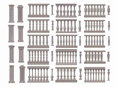 Different Fence Railings Designs With Various Ornamental Styles And Detailed Architectural Patterns 3d model