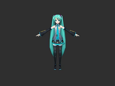 Game Movie Character In Anime Style With Blue Long Hair Black Blue Outfit Standing 3d model