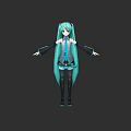 Game Movie Character In Anime Style With Blue Long Hair Black Blue Outfit Standing