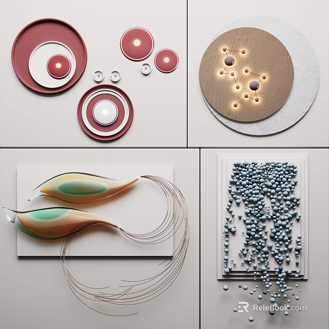 Creative Wall Decor Collection With Modern Geometric Lighting Leaf And Beaded Art Designs 3d model