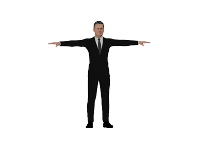 Man in black suit with tie standing arms stretched out on white background 3d model