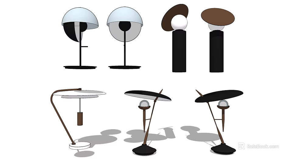 Modern Desk Lamps With Black White Brown Bases And Stylish Shades 3d model 