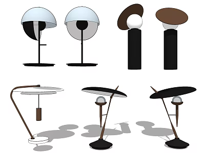 Modern Desk Lamps With Black White Brown Bases And Stylish Shades 3d model