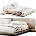 Modern Minimalist Double Bed With Upholstered Headboard Wooden Frame And White Bedding