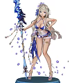 Long White Haired Game Anime Character In Blue Bikini With Floral Accessories Staff Purple Flowers