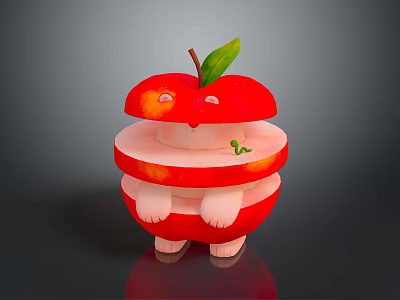 Sliced Layered Apple With Human Like Figure Green Leaf Tiny Feet And Small Sprout 3d model