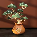 Orange Fu Vase Green Pine Decor Photo Check In Spot With Brown Wall Shadow