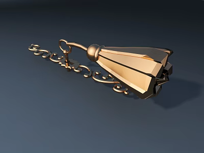 Golden Decorative Handle With Intricate Chain And Ornate Metal Design For Furniture 3d model