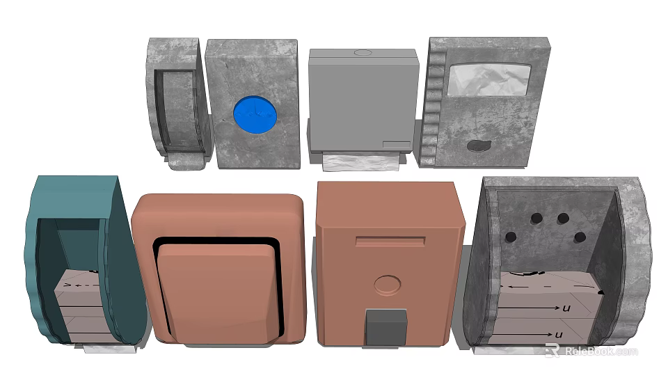 Colorful Commercial Equipment with Industrial Designs Diverse Shapes and Storage Units 3d model 