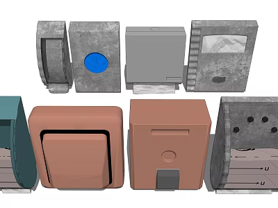 Colorful Commercial Equipment with Industrial Designs Diverse Shapes and Storage Units 3d model