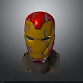 Detailed Damaged Iron Man Helmet With Red And Gold Design On Brown Base Gray Background