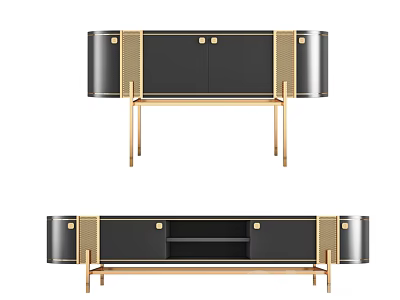 Modern Black And Gold TV Stand With Drawers Doors And Stylish Gold Legs 3d model