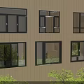 Modern Casement Windows Design With Black Frames On Building Exterior And Greenery