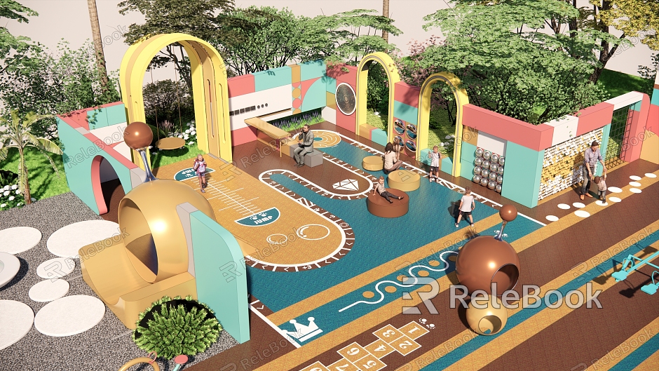 Modern Children's Play Area Round Children's Play Round Sports Fitness Venue model