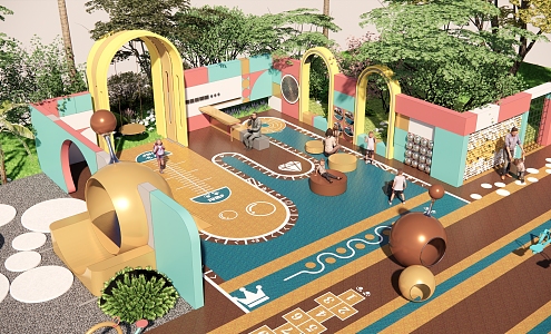 Modern Children's Play Area Round Children's Play Round Sports Fitness Venue 3d model