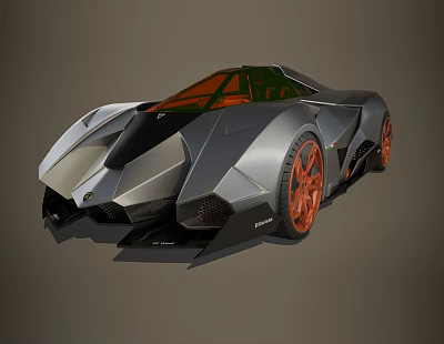 Futuristic Sports Car Exterior Design With Gray Body Orange Wheels And Green Roof 3d model