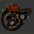 Stylish Vintage Motorcycle With Orange Black Color Scheme Unique Tank Art And Brown Leather Seat