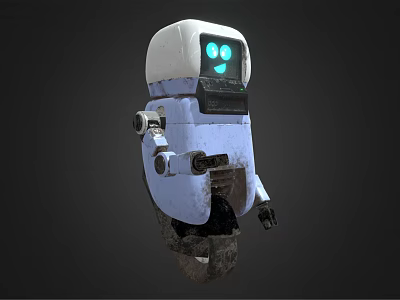 3D Rendered Robot Character With White Head Blue Eyes And Mechanical Limbs 3d model