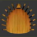 Unique Orange Wooden Chair With Vertical Slats And Curved Seat Design