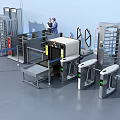 Public Facilities Security Checkpoints With Revolving Turnstiles Staff And Metal Detectors For Entry Control