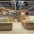 Elegant Bakery Interior With Wooden Display Counters Fresh Breads And Fruits